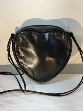 Vintage Italian Black Leather Heart Crossbody Bag -